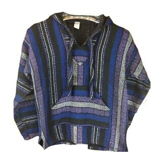 Molina Baja Mexican Blanket Hoodie Blue Purple Small Drug Rug